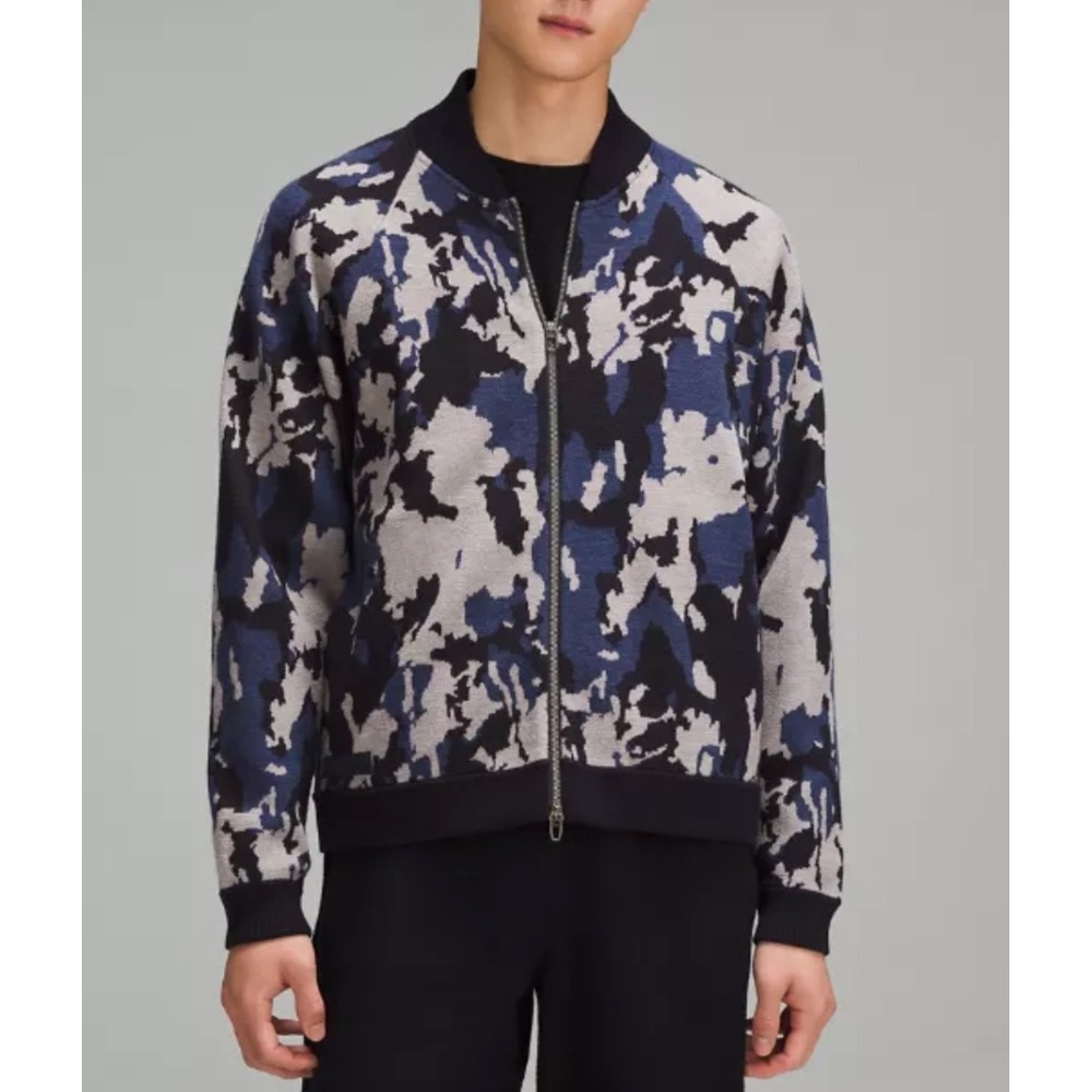 Lululemon Lab Cardigan Sweater Merino Wool Zip Men Medium Blue Black Camo New